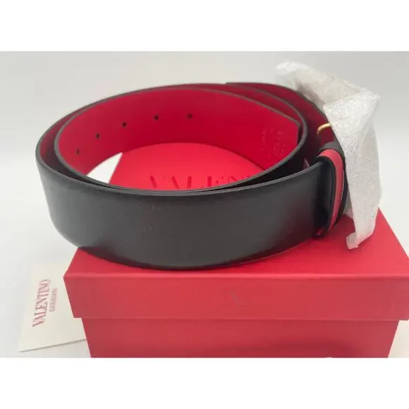 NEW Valentino Garavani V Logo Belt Reversible Black Red Gold  display picture 2